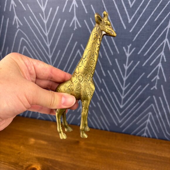 Vintage Brass Giraffe Family Trio MCM Animal Figurines Hollywood Regency Brass - Picture 10 of 13